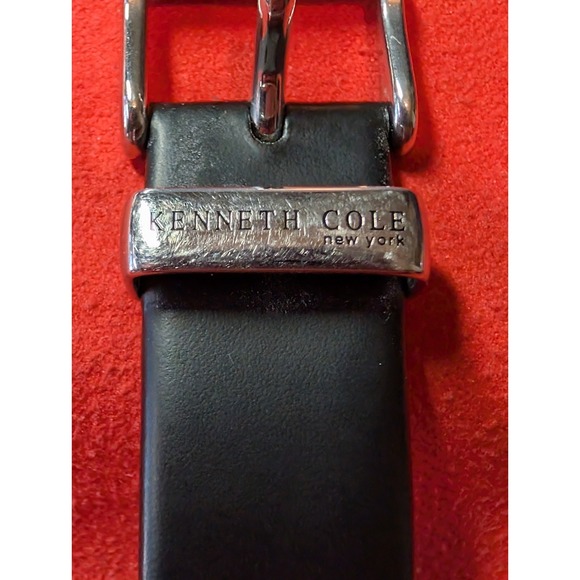 Kenneth Cole Tank Watch Women 25mm Silver Tone Black Leather Band New Battery